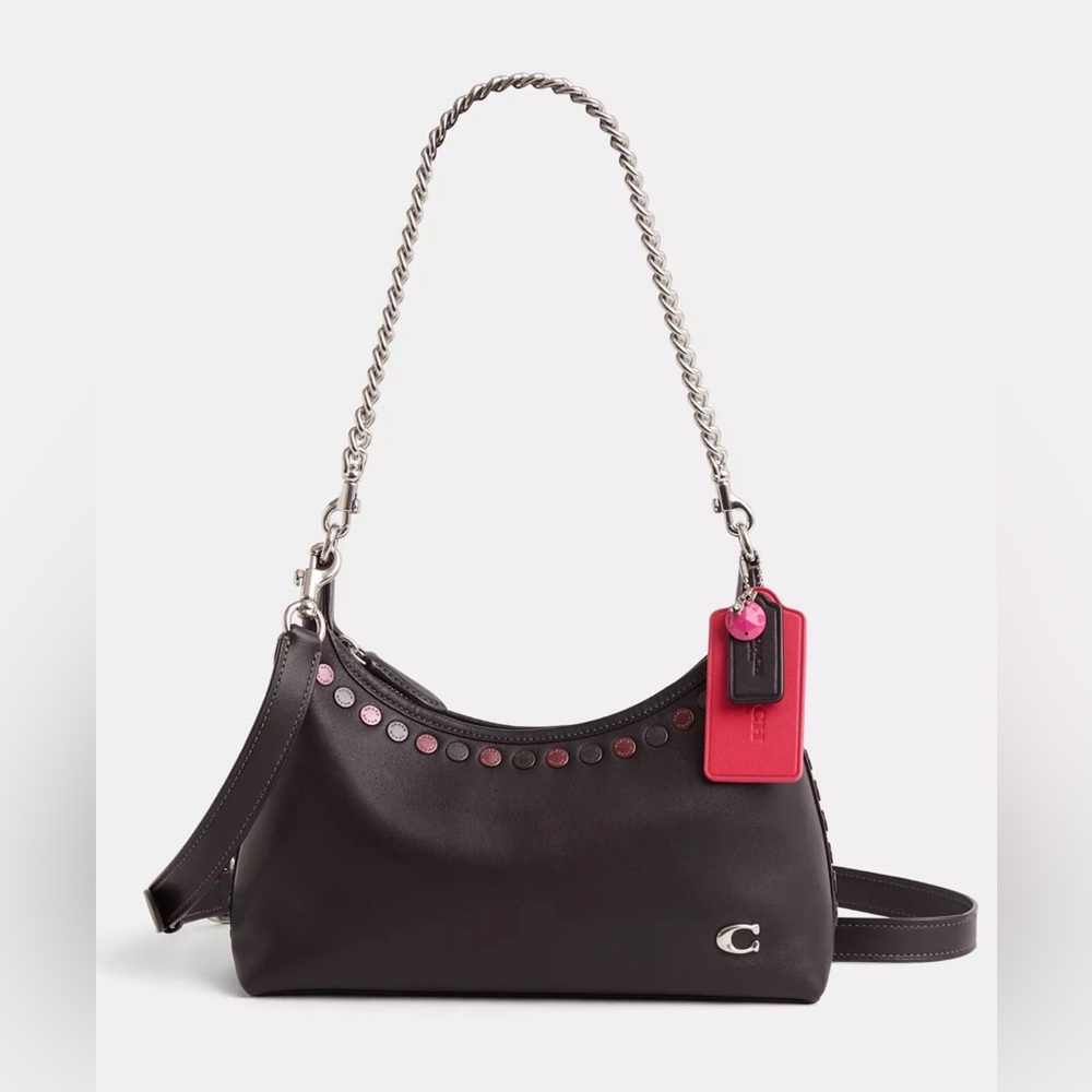 Coach Upcrafted Re-Loved Black Leather Silver hw Juliet 25 Bag Purse Rivets
